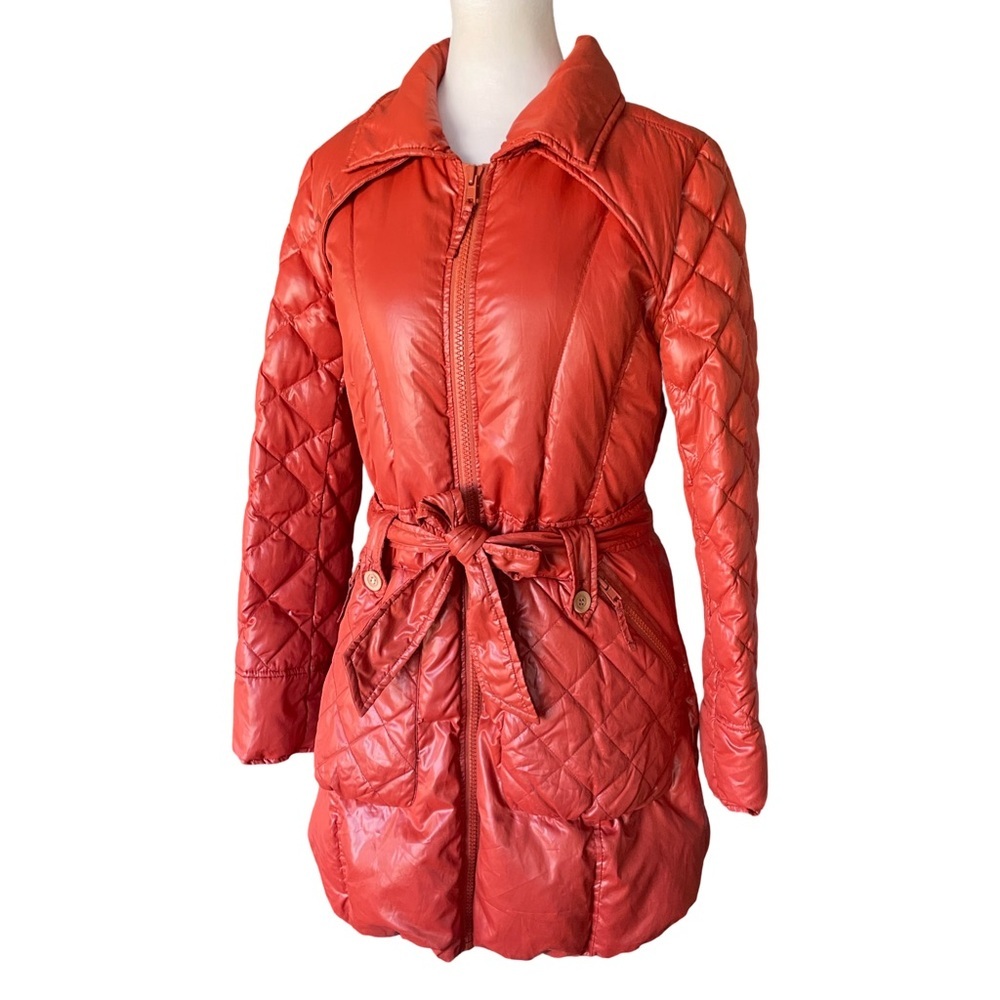 Rosella Orange Quilted Puffer Coat with Belt Women’s Medium